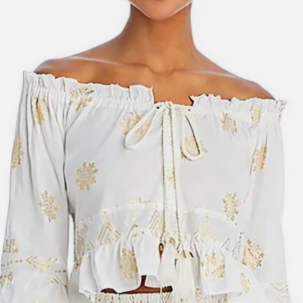 Aqua White Off-Shoulder Ruffle Swim Coverup Top